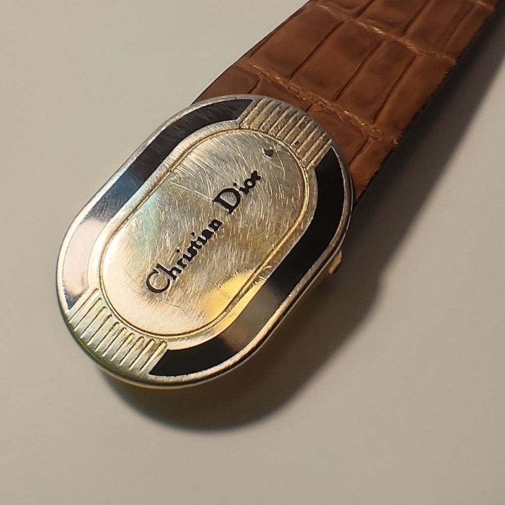 Vintage Dior Brown Leather Belt with Multi Color Alloy Buckle - Picture 5 of 7